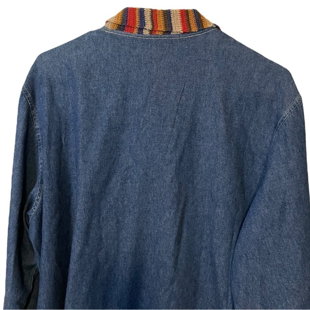 1980s HIPSTER Denim Jean Jacket Blouse Colorful Embroidered Collar Denim Size 18 - Picture 5 of 6